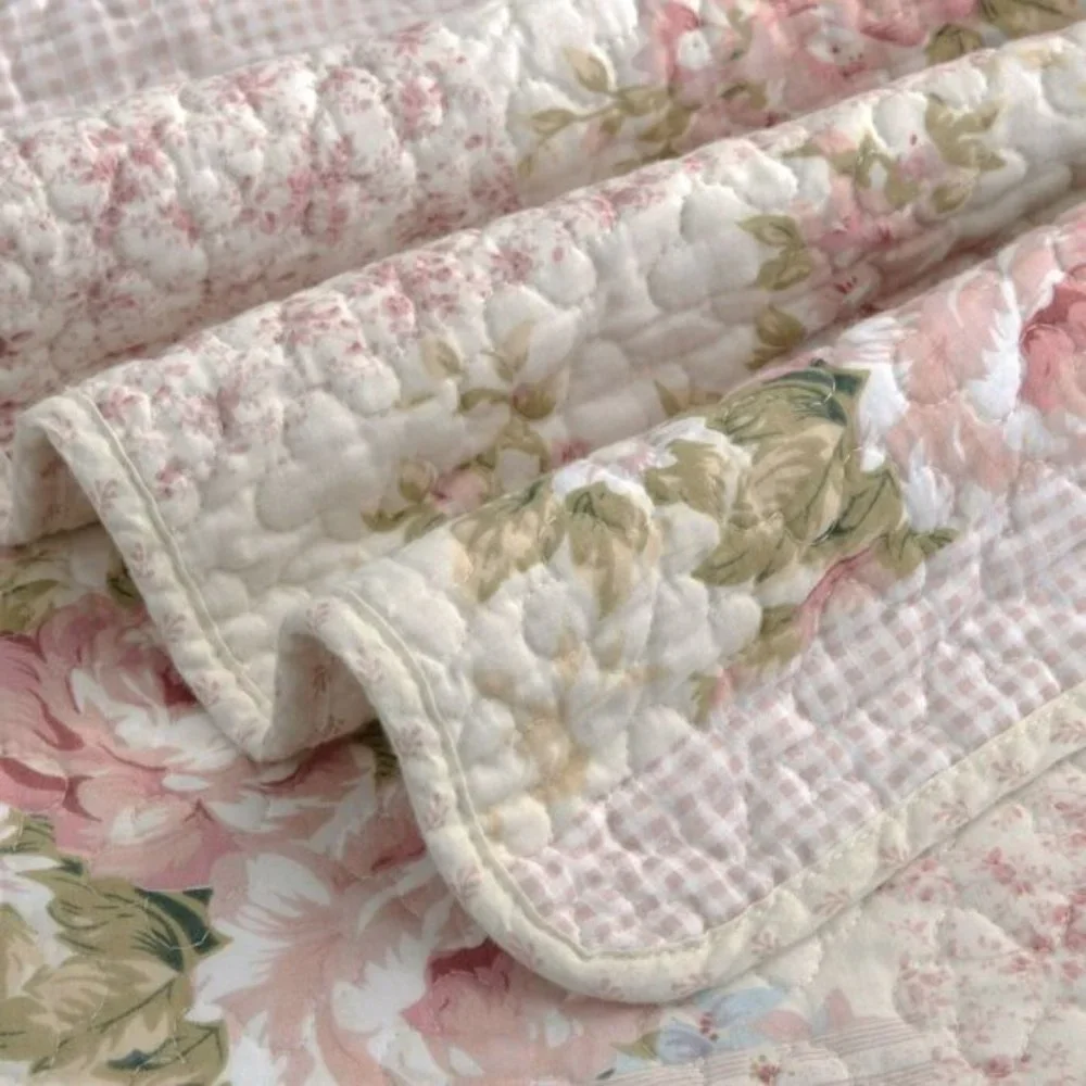 🍁🍁🍁🍂🍂🍂Pre-Washed Cotton Quilt Set - Rosy Pink Chic Floral Bedding Coverlet